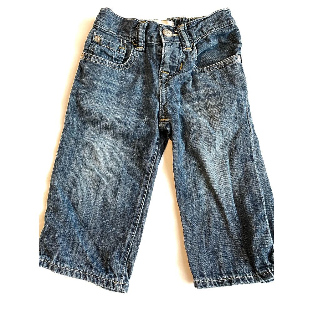 Baby Gap jeans straight leg elastic waist blue denim pockets Size 12-18 months.